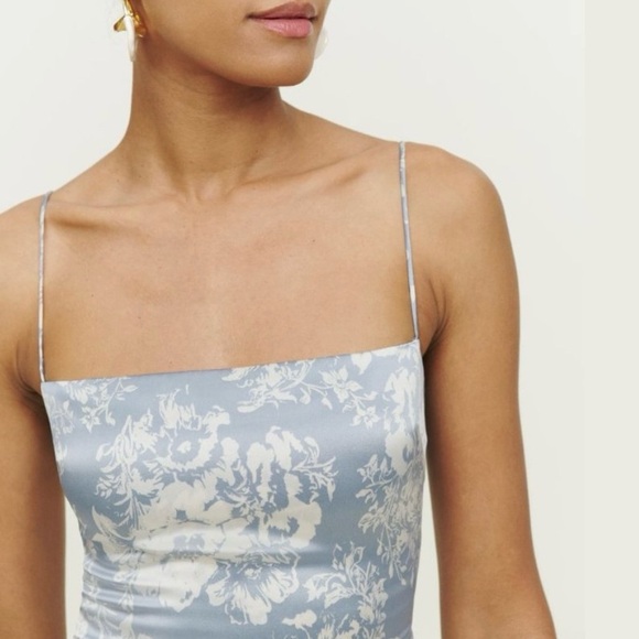 Reformation Frankie Silk Porcelain Blue and White Floral Dress - Picture 4 of 9